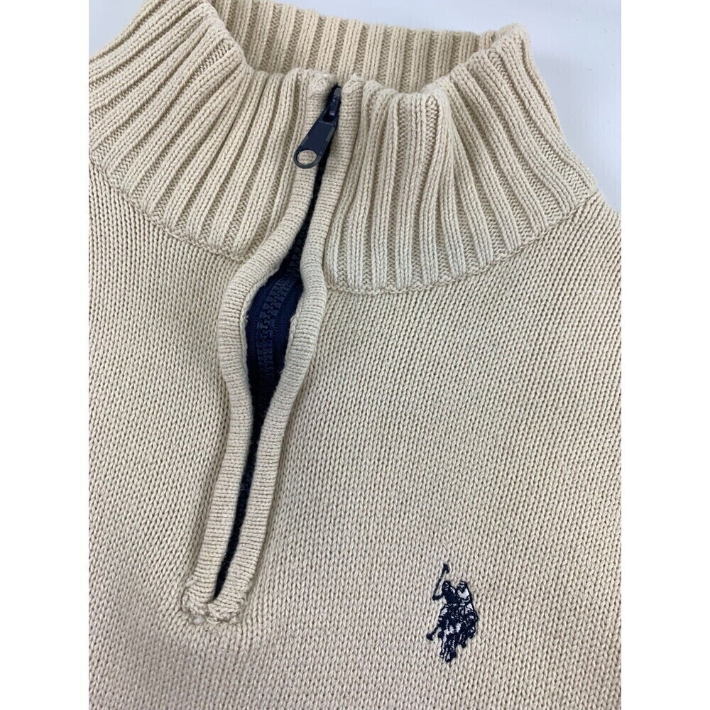 BOGO US Polo Assn Cotton Sweater Quarter Zip Pullover Cream Ivory Knit  Mens XL - Picture 8 of 13